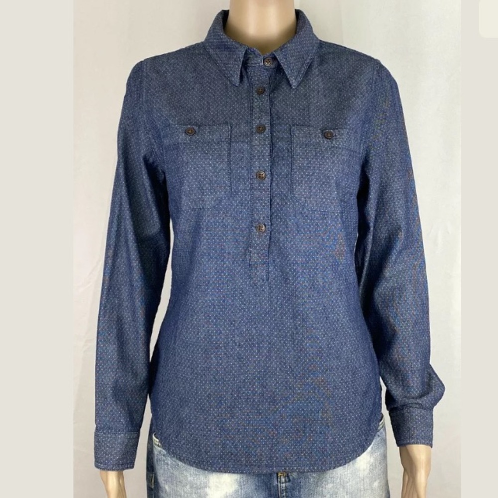 TOMS Chambray Top with White Dots Button Up Shirt